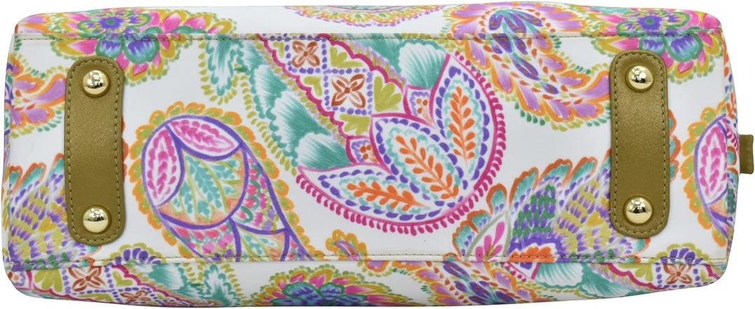 Anuschka Satchel mit Fächern - Wanderlust Kollektion - Nylonstoff mit Leader Trim und Kunstdruck Boh