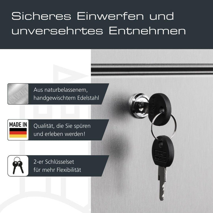 BURG-WÄCHTER Briefkasten mit Zeitungsfach und Namensschild, Rostfreier Edelstahl, Einwurf-Format DIN