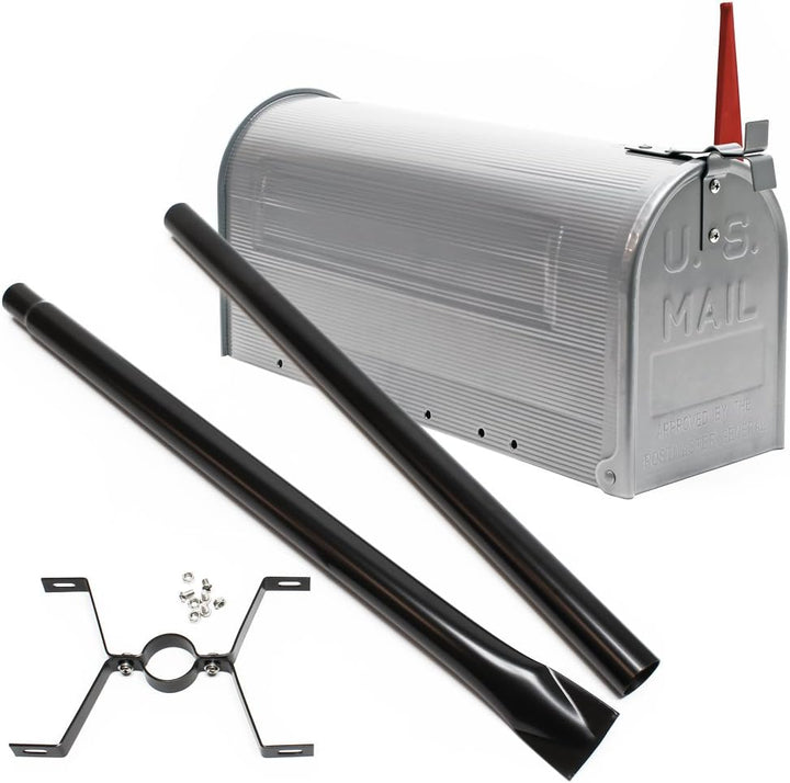 Wiltec Set US Mailbox Silbergrau 180 x 220 x 480 mm, amerikanischer Briefkasten mit Fahne, Standbrie