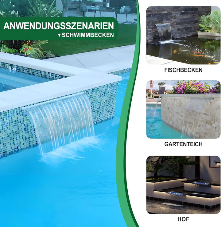 23cm Edelstahl Teich Wasserfall Blade Set,12.2cm breit Edelstahl Teich Brunnen mit Armaturen,Dual In