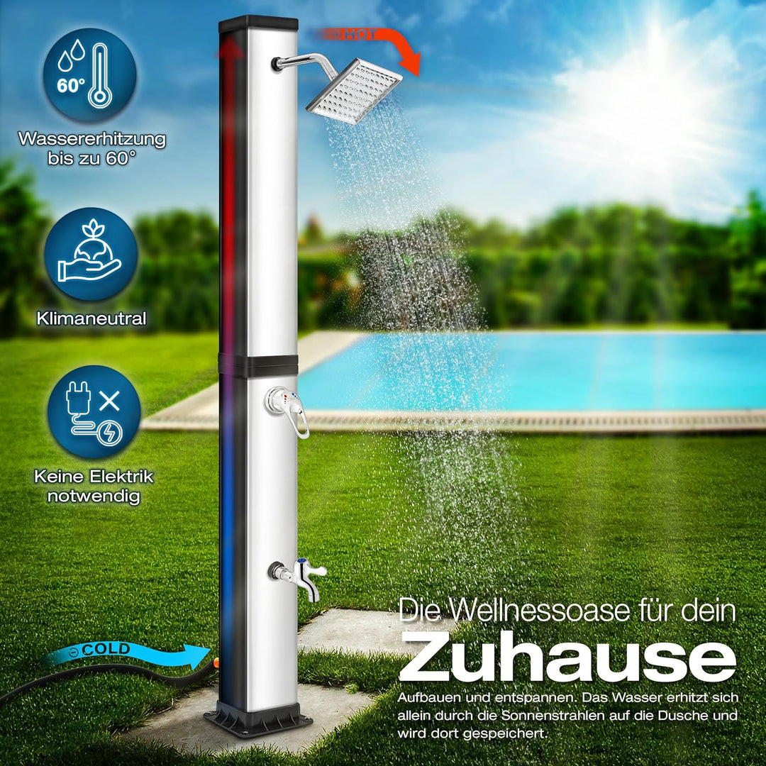 tillvex Solardusche 40 Liter inkl. Schutzhaube | Solar Garten-dusche warmes Wasser | Pooldusche Camp