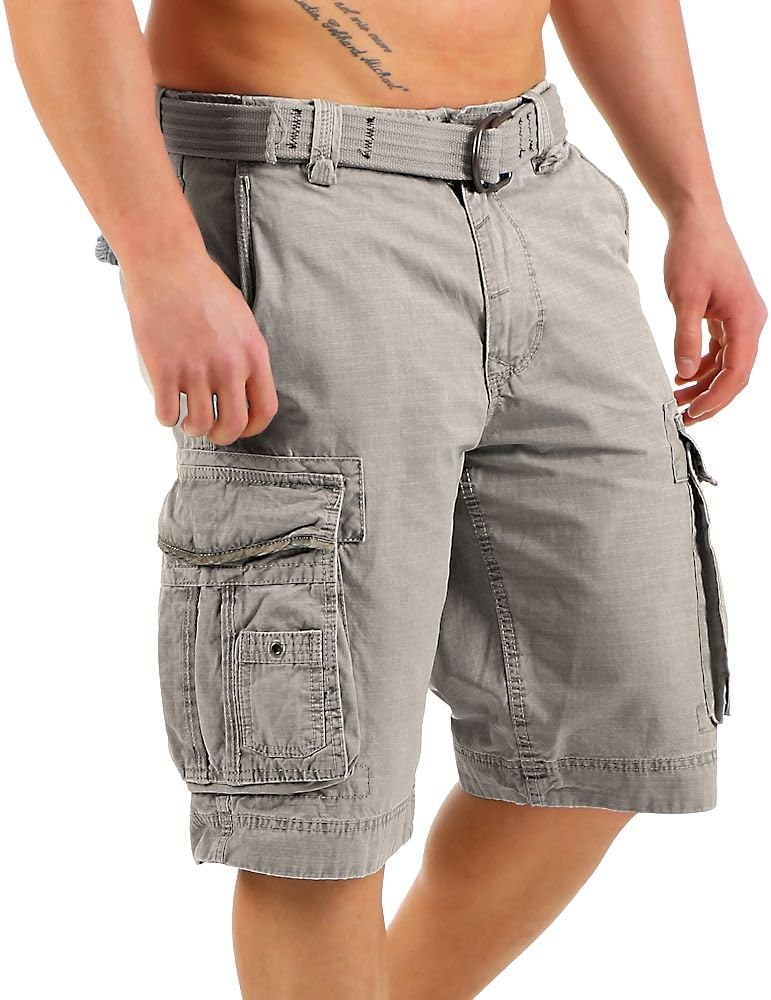 JET LAG Herren Baumwoll Cargo Shorts Take Off 8 Knielang Canvas-Gürtel, 31 Grau