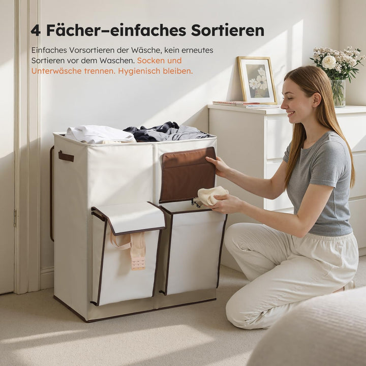 SOLEDI 180L Wäschekorb mit Deckel, Wäschesammler 2 Fächer mit 2 Seitentaschen, Laundr Baskets mit 2