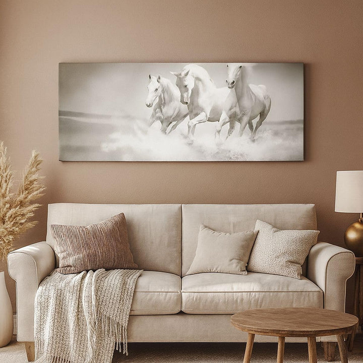 Wandbilder Dekoration Wohnzimmer Bauernhof pferde galopp freiheit Panorama Bilder auf Leinwand 120x5