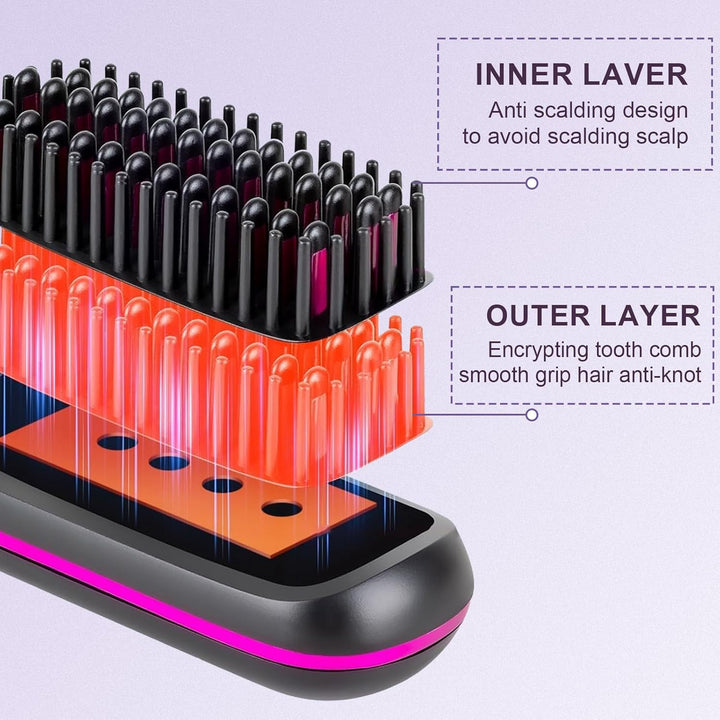 Go Brush Pro, 4 in 1 Glättbürste Kabellos, Tragbare Haarbürste Elektrisch, Verbrühungsschutz Glättei