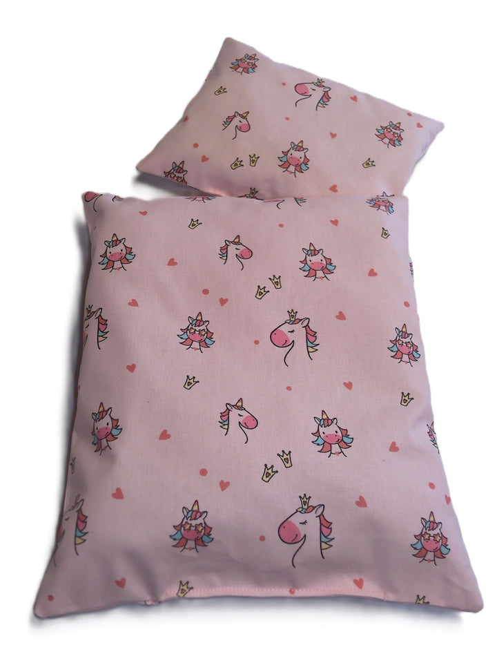 Puppenbettwäsche rosa Einhorn, Grosse Garnitur 33b x 40h, (33b x 40h), 33b x 40h