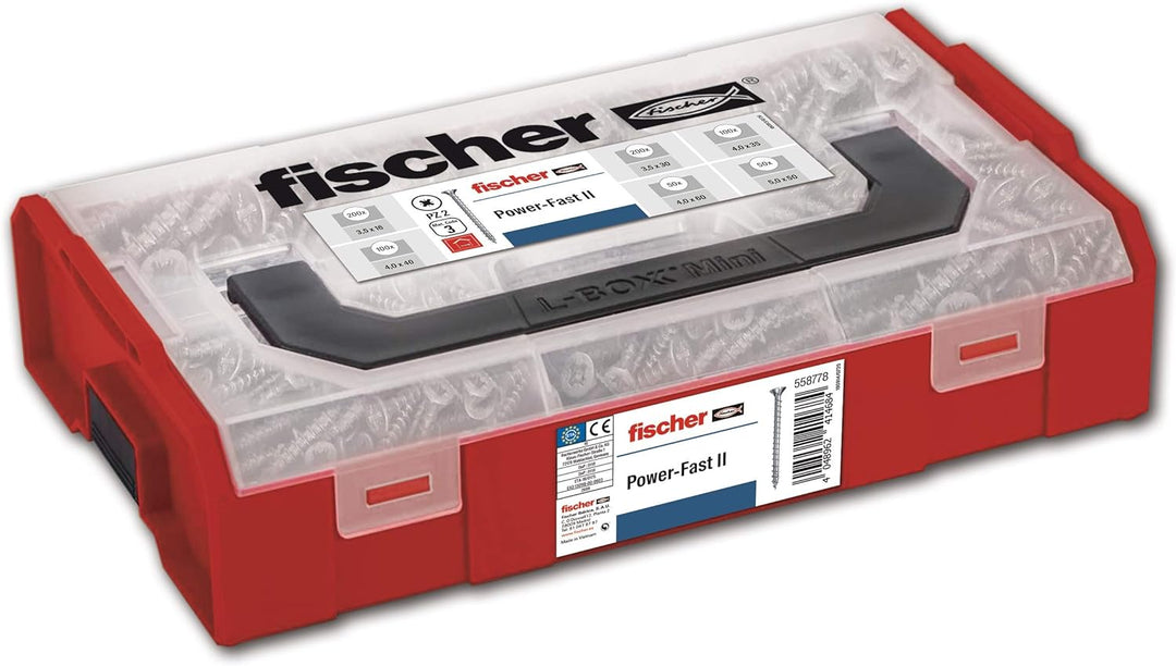 fischer 558778 Maletín FPFII FIXTAINER Sortiment von Schrauben für Holz, grau, Con tornillo Schraube