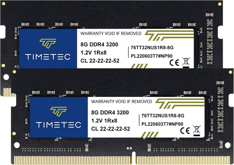 Timetec 16GB KIT (2x8GB) DDR4 3200MHz (DDR4-3200) PC4-25600 Non-ECC Unbuffered 1.2V CL22 1Rx8 Single