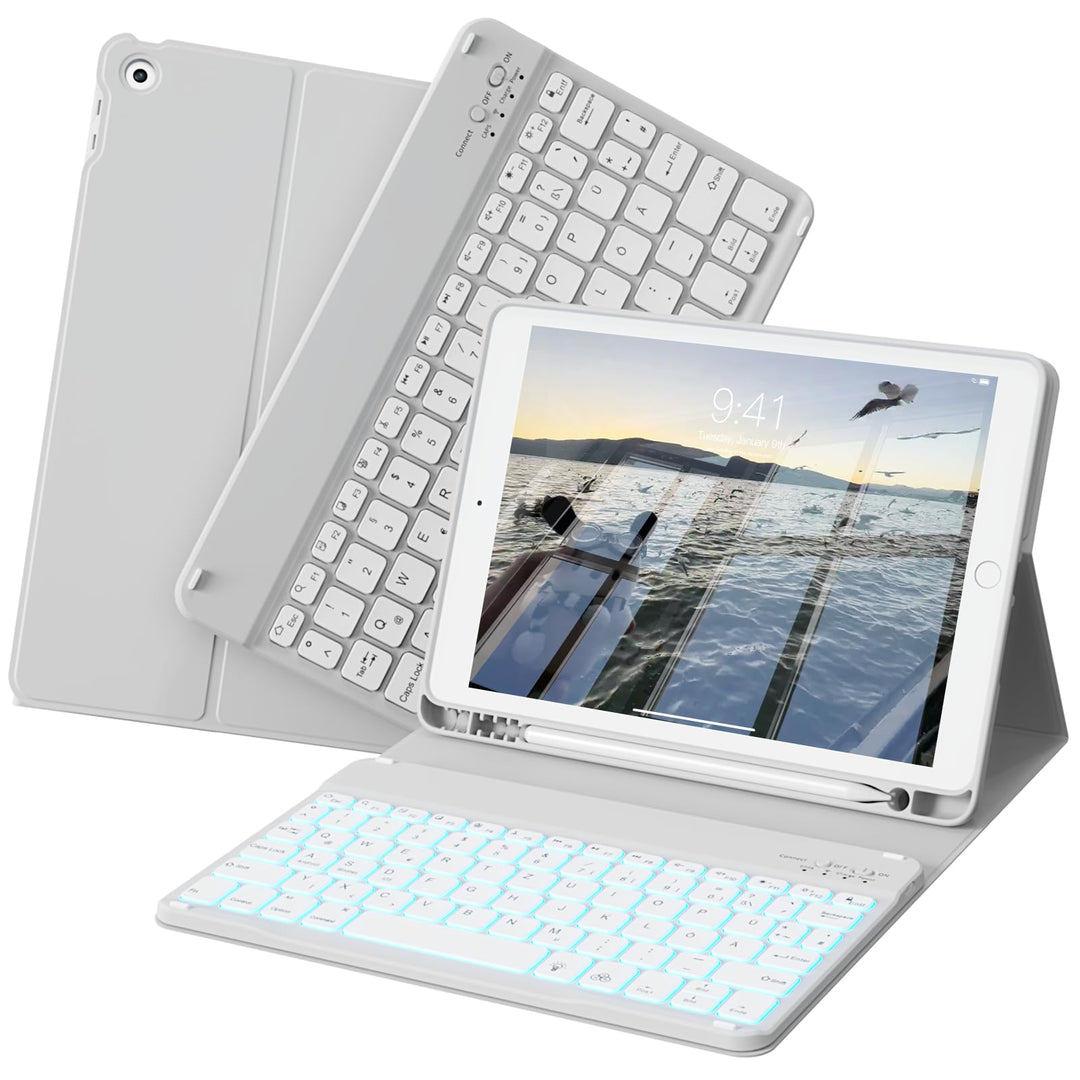Tastatur Hülle für iPad 9. / 8. / 7. Generation 10,2 Zoll, 360° Schutz TPU Hülle mit Abnehmbarer Bel