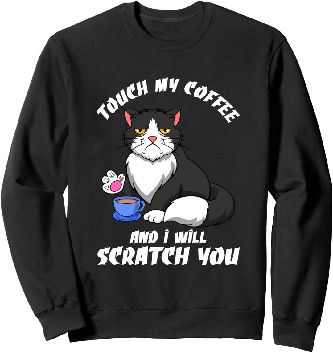 Nette wütende Katze mit Kaffee Büro Arbeit Sweatshirt