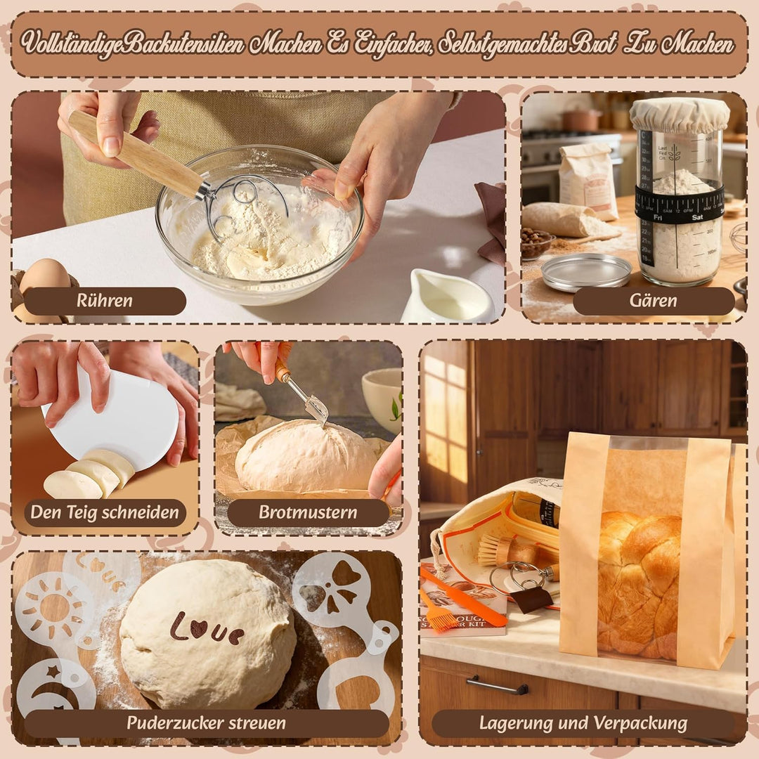 Gärkörbe für Brot, Gärkörbchen Sauerteig Set, 2 Silikon Gärkörbchen zum Brotbacken, Kit Brotbackzube