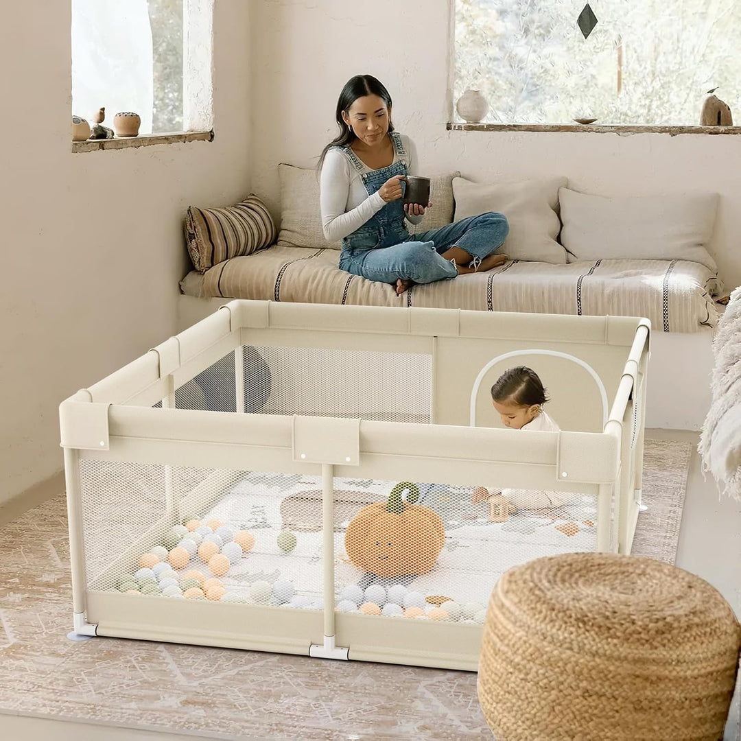 Baby Laufgitter 120x120 cm mit Matte &amp; Matratze für Zuhause | Baby Laufgitter, geräumiger Spielberei