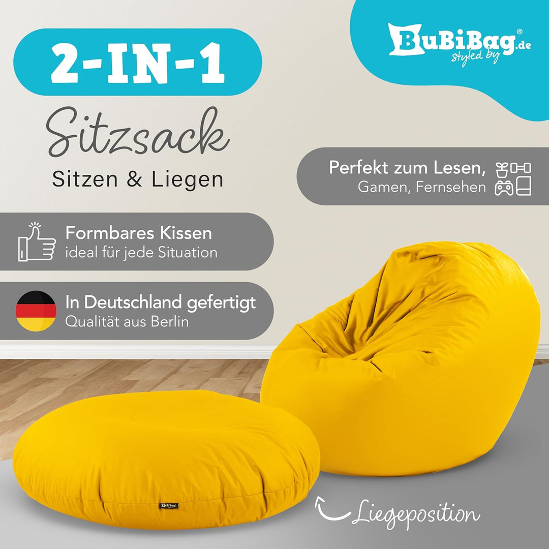 BuBiBag 2in1 Sitzsack L - XXL mit Füllung für Kinder & Erwachsene, Gaming Beanbag & Bodenkissen für