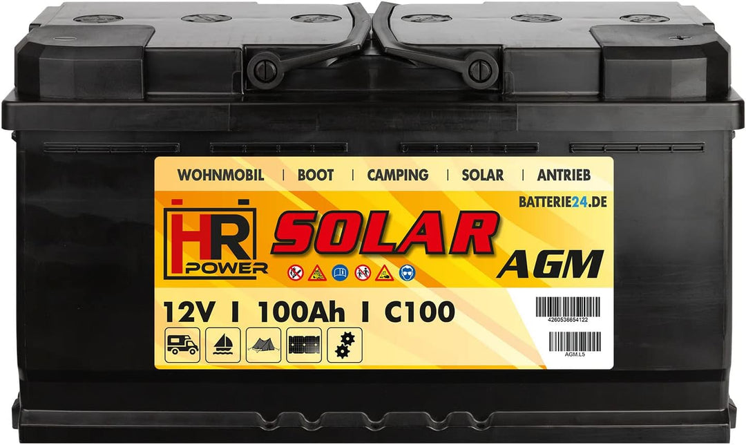 HR Solar AGM Batterie 100Ah 12V – Wohnwagen Mover Solarbatterie Camping Akku VRLA Vliesbatterie Boot