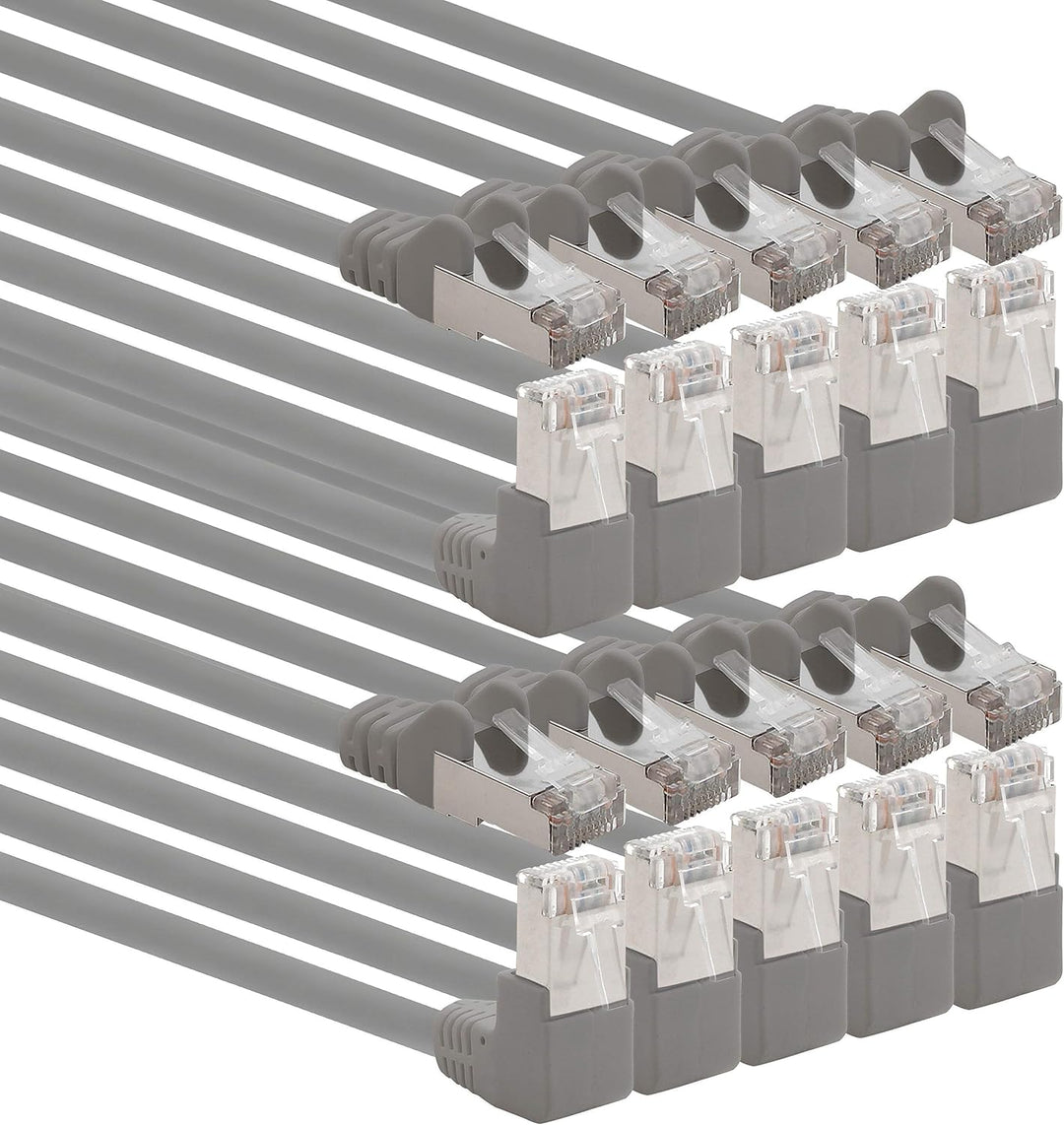 1aTTack.de 366263 Cat.6 Netzwerkkabel Winkel 90 Grad 10m - grau - 10 Stück - Cat6 Patchkabel (SFTP P