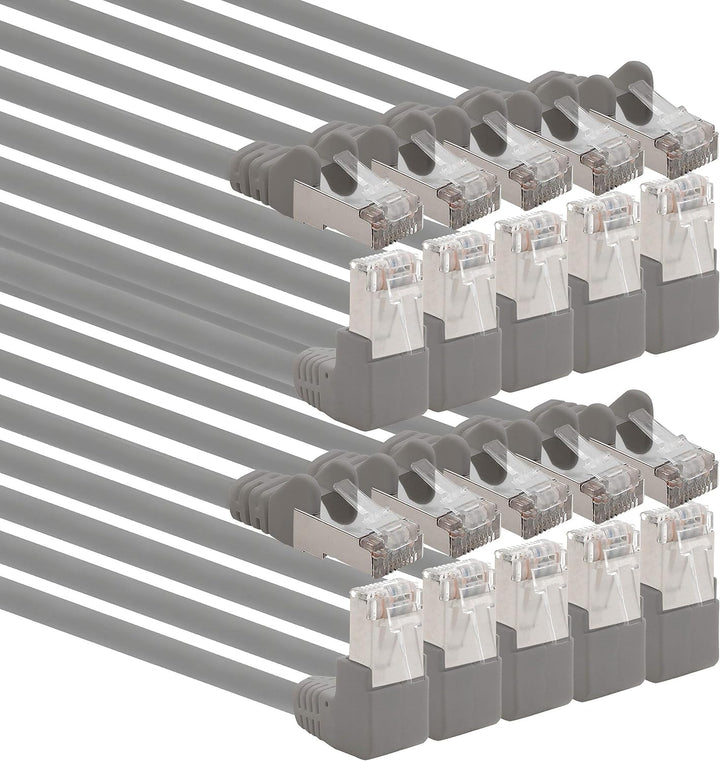 1aTTack.de 366263 Cat.6 Netzwerkkabel Winkel 90 Grad 10m - grau - 10 Stück - Cat6 Patchkabel (SFTP P