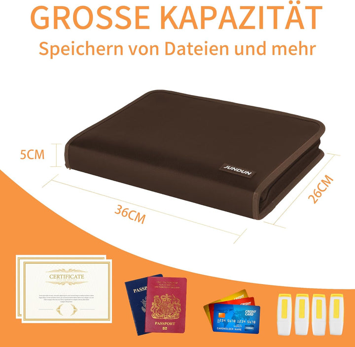 JUNDUN Fächermappe - Dokumentenmappe a4 mit mehreren Fächern - Feuerfest Dokumententasche mit Reissv