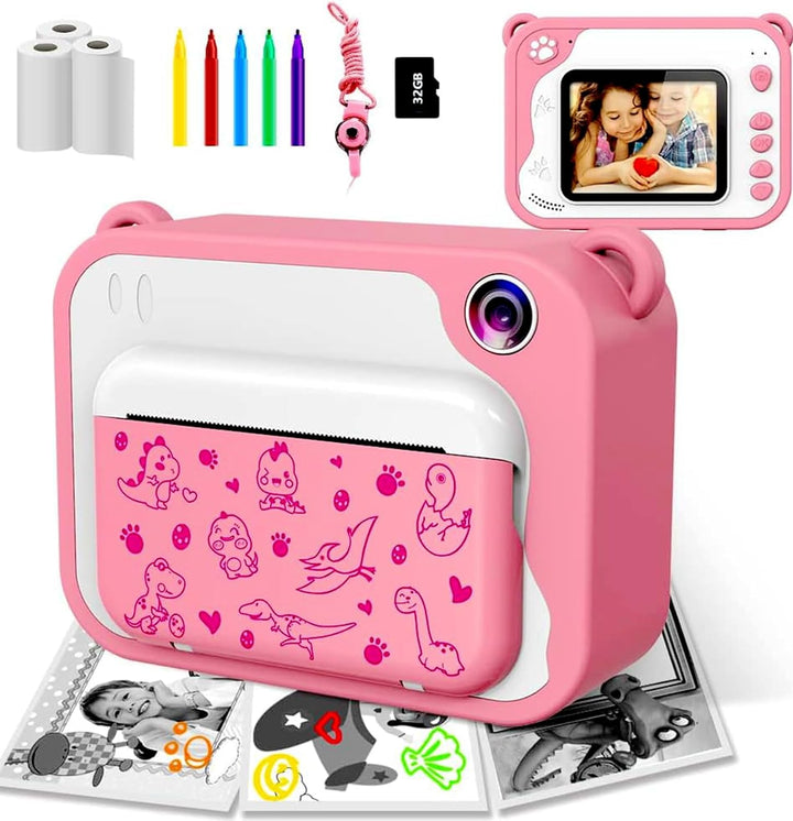 Uleway KinderKamera,DigitalKamera Print Sofortbildkamera 1080P 2.4'' Bildschirm Videokamera Schwarzw