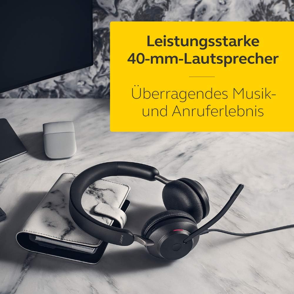 Jabra Evolve2 40 PC Headset – Noise Cancelling UC Certified Stereo Headphones With 3-Microphone Call