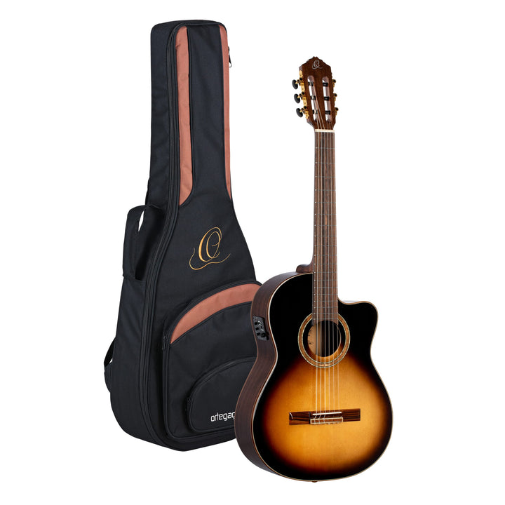Ortega Guitars Slim Neck Konzertgitarre Performer Series Elektro-akustische 4/4 Gitarre, Tobacco Sun