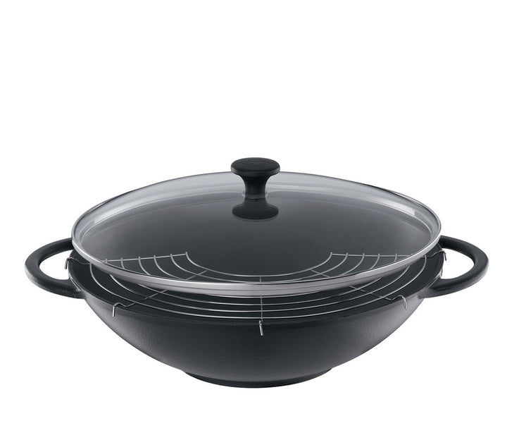 Küchenprofi Wok-Set Gusseisen mit Glasdeckel , Ø 36,5 cm , Authentisches asiatisches Kocherlebnis ,