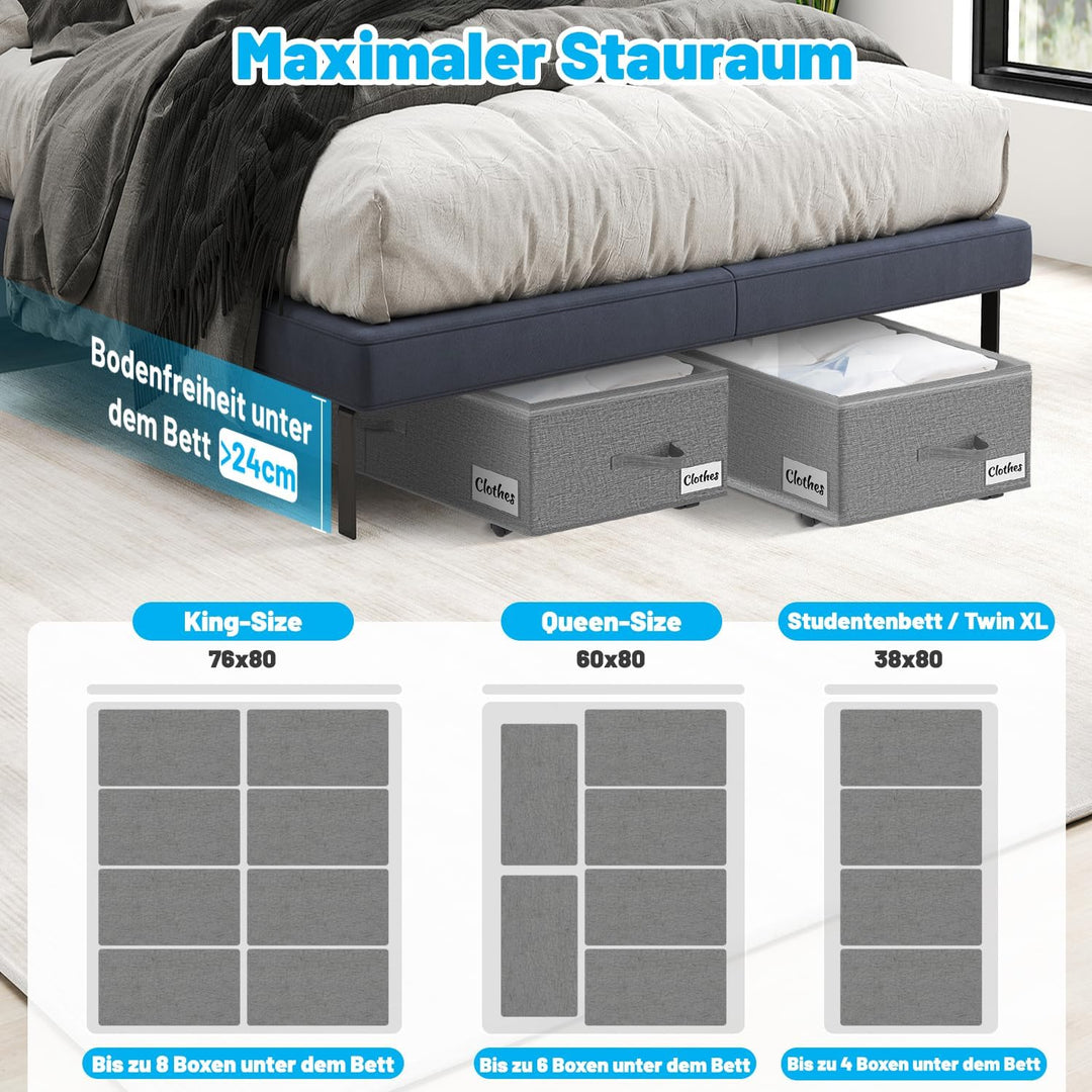 Unterbettkommode mit Rollen 360°Drehung, 2 Stück XXL 60L Unterbett Aufbewahrungsbox mit Transparente