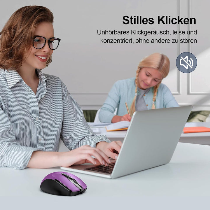 TECKNET Bluetooth Maus, Wiederaufladbare Maus Kabellos(DREI Modi: BT 5.0/3.0 + 2.4G), 4800 DPI, Ergo