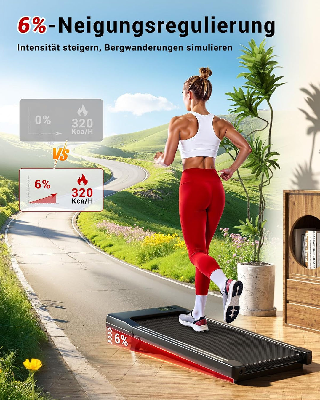 Superun Walking Pad mit Steigung 6%, Laufband für Zuhause mit App max 6km/h und 12km/h Version, Schr
