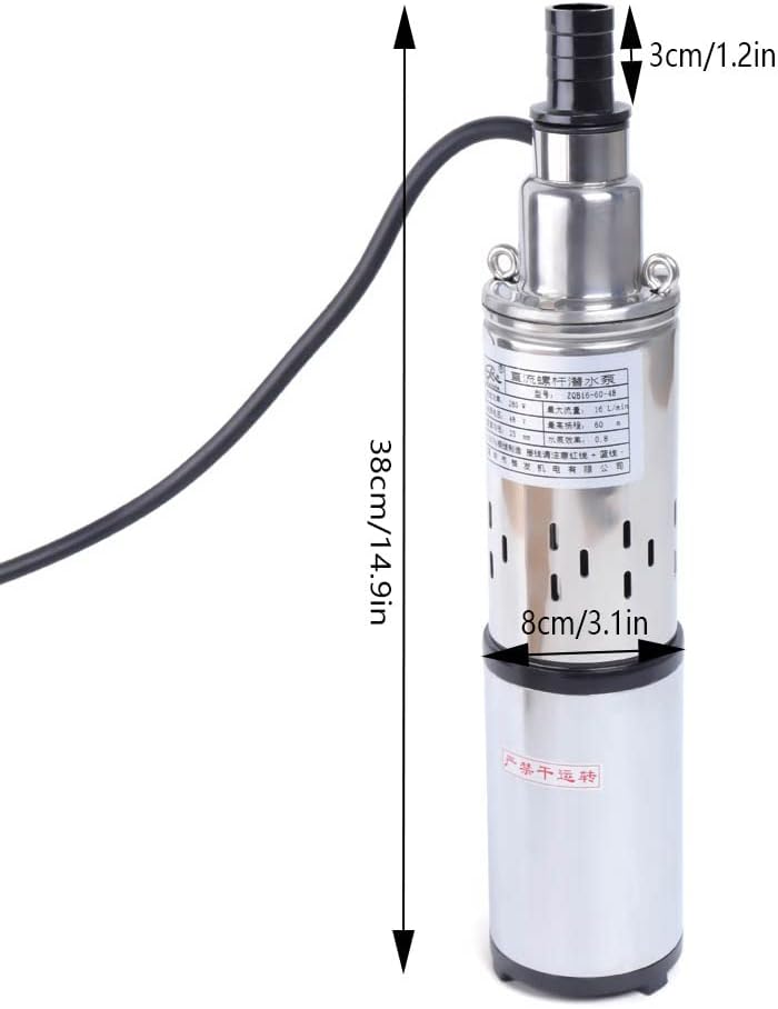 48V DC Tiefbrunnenpumpe 280W, Solar Tauchpumpe für Brunnen mit 17m Kabel, Edelstahl Wasserpumpe IPX8