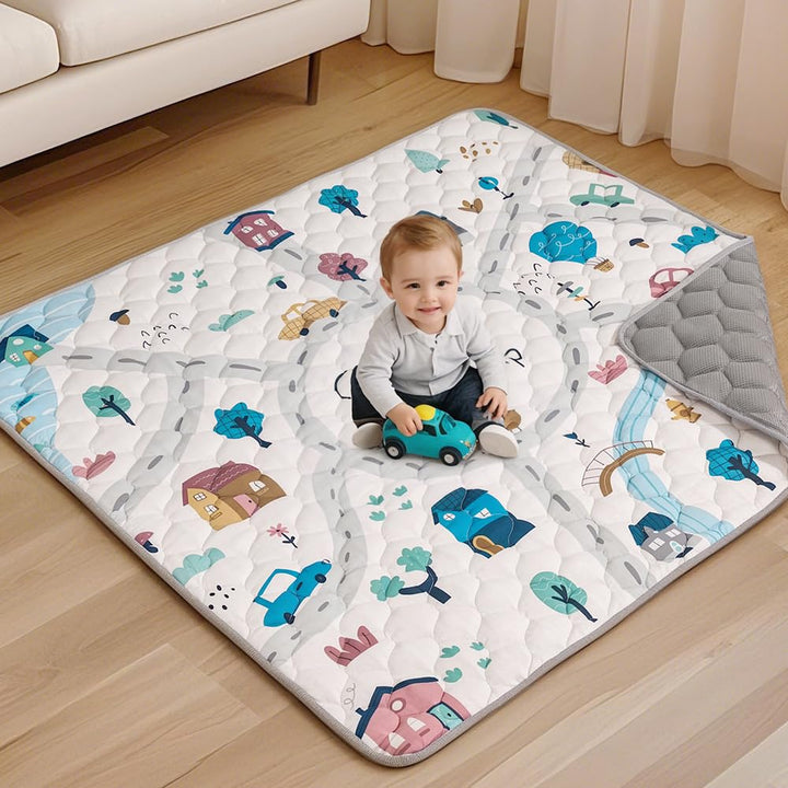 COMOMY Krabbelmatte Baby 127x127 cm, Extra Dicke und Weiche Spielmatte Baby Faltbar, Rutschfeste Sch