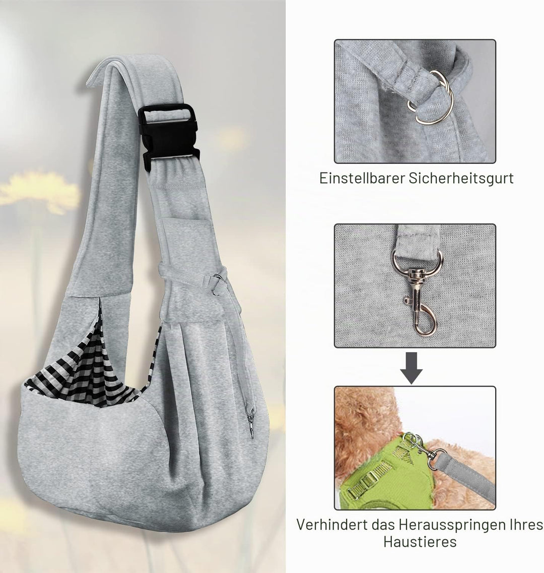 PetLoft Tragetuch Hund, Reversibel Kleine Hundetrage, Einstellbar Pet Tragetuch, Freisprecheinrichtu