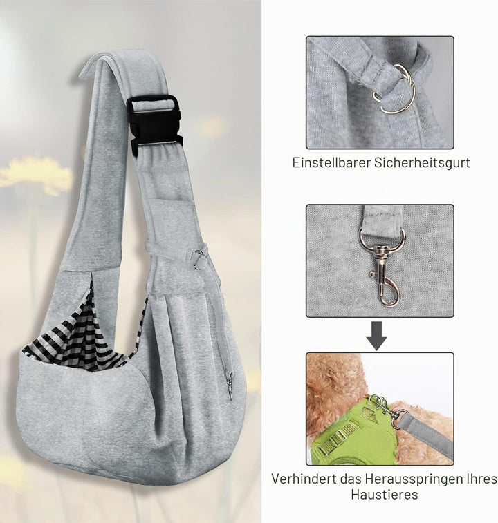 PetLoft Tragetuch Hund, Reversibel Kleine Hundetrage, Einstellbar Pet Tragetuch, Freisprecheinrichtu