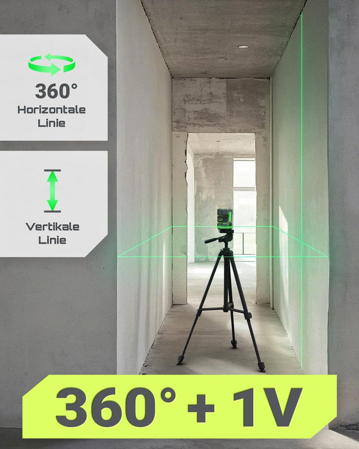 LASGOO Grüner Laser Nivellierlaser, 360° Horizontal-Laser mit Vertikal-Laserlinie, 4 Helligkeitsstuf