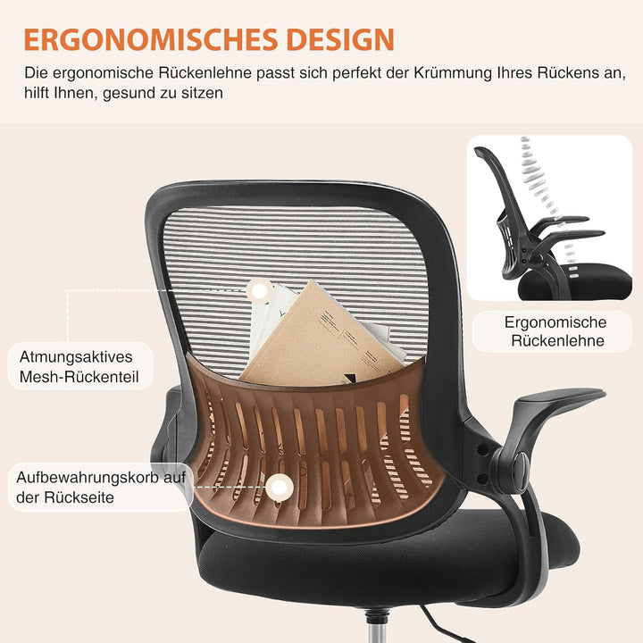 Sweetcrispy Bürostuhl Ergonomisch, Schreibtischstuhl mit Lendenwirbelstütze, Höhenverstellbarkeit St