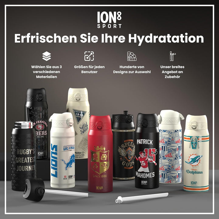 ion8 NFL Edelstahl-Trinkflasche, Auslaufsicher, Einhandöffnung, Sichere Verriegelung, Spülmaschinenf