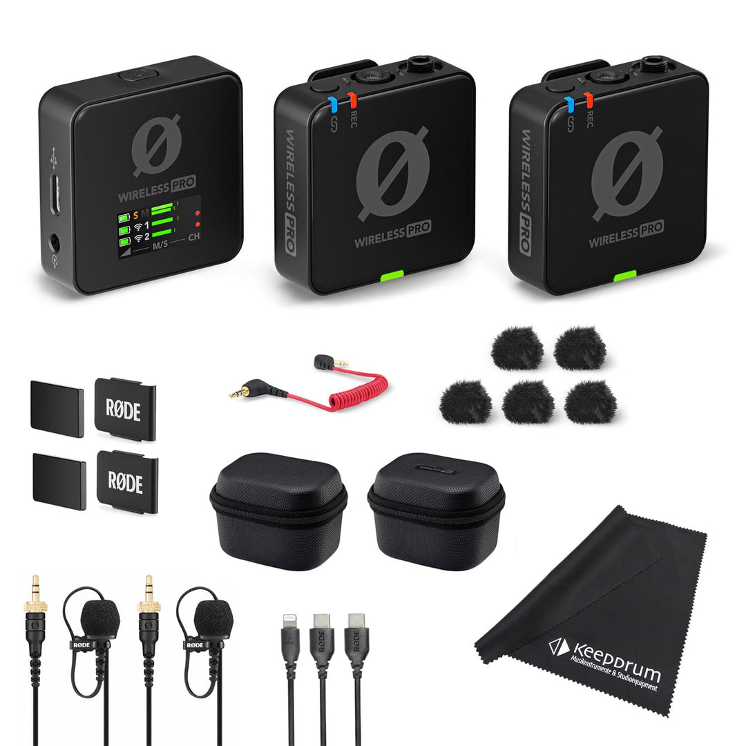 Rode Wireless Pro Digitales 2-Kanal Drahtlos-Mikrofonset + keepdrum Mikrofasertuch