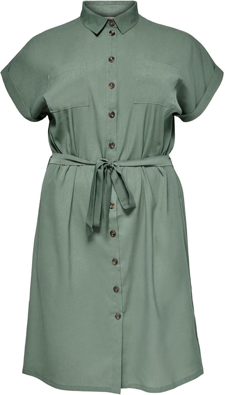 ONLY Damen Cardiega Ss Blk Shirt Dress WVN Noos Kleid 44 Grosse Grössen Black/Aop:cloud Dancer Graph