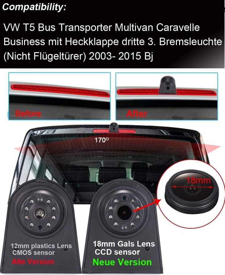 18mm Linse Top Qualität Auto Bremsleuchte Rückfahrkamera für VW T5 Bus Transporter Multivan Caravell