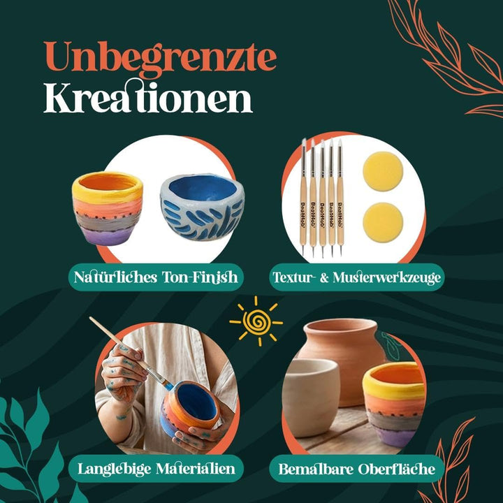 Bastelset Erwachsene mit Modelliermasse Lufttrocknend | DIY Set Erwachsene mit Ton &amp; Werkzeug | Bast