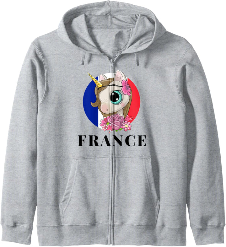 Enjoy Illustration Cute French Unicorn Rainbow Squad Graphic Kapuzenjacke