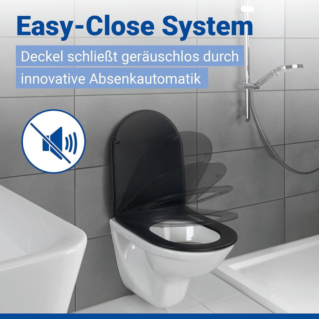 WENKO WC-Sitz Galati, flacher Toilettensitz in D-Form mit Absenkautomatik, aus Duroplast, Fix-Clip-B
