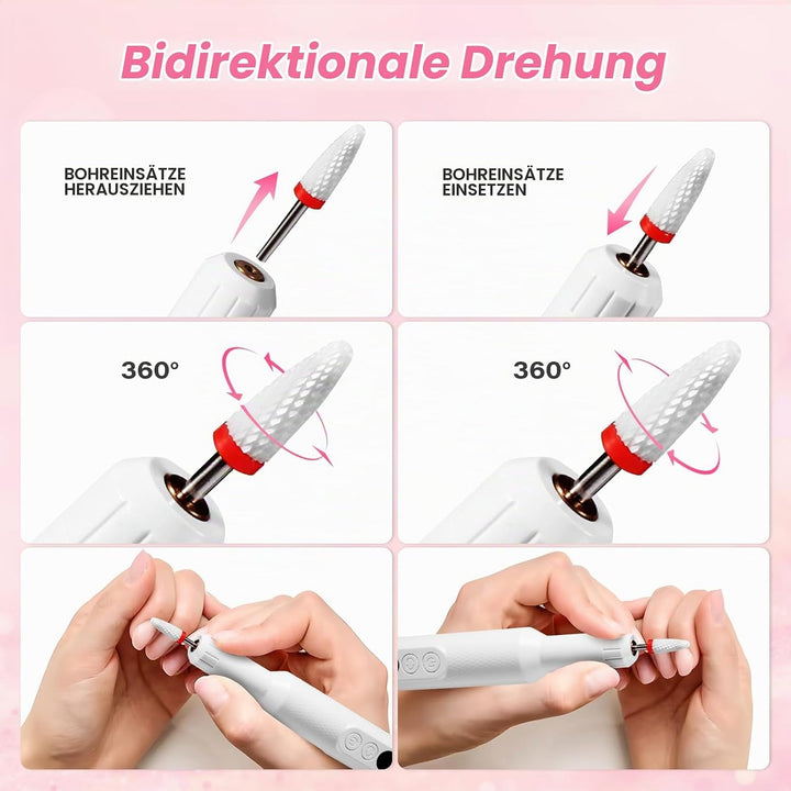 Brencco Professionelle Kabellose Nagelfräser,12 in 1 Fräser für Gelnägel 18000 u/min,8 Bohrköpfe Hal