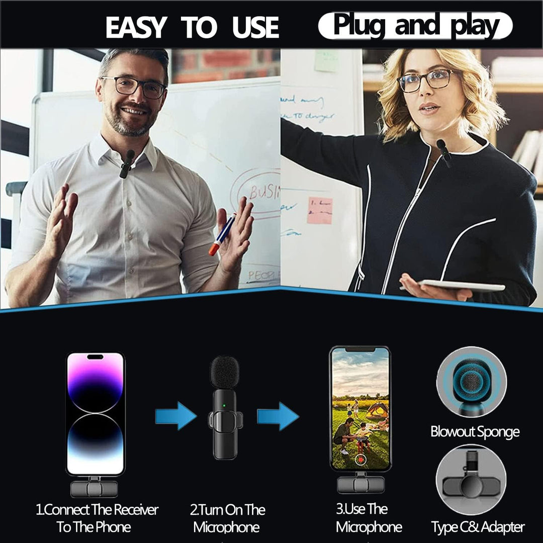 Wireless Lavalier Microphone, Mini Microphone for iOS/Android, 2 Pack Plug & Play, Lavalier Micropho