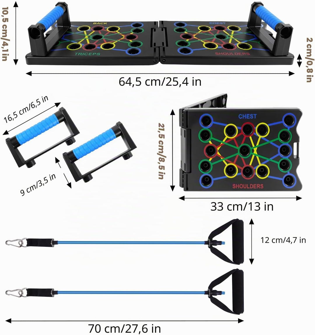 Multifunktions Liegestützgriffe 24 In 1, Liegestütze Brett Push Up Board mit Handgriff, 2 Elastische
