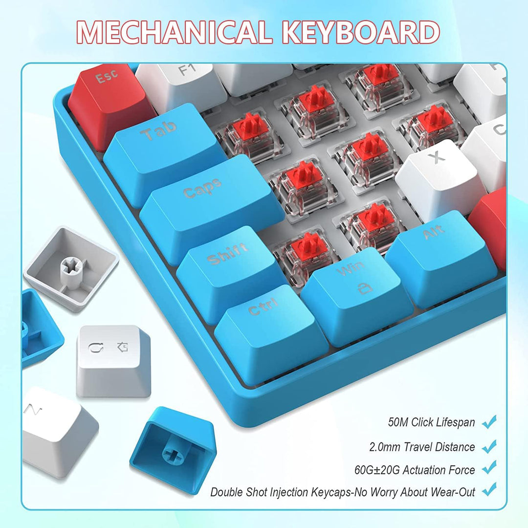 Mini 60% Gaming-Tastatur Kabelgebundene mechanische Keyboard, Kompakte Tragbare 62 Tasten, UK-Layout