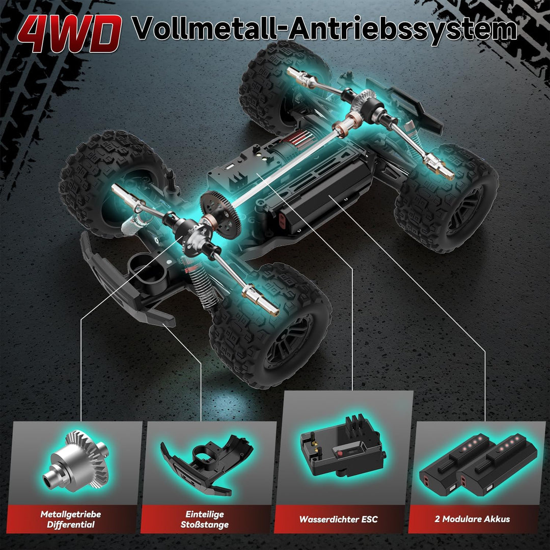 Ferngesteuertes Auto, 1/14 RC Auto mit 7 Farben Lichtern, 40KM/H Monstertruck Rc Truck, 2.4GHz Rc Au