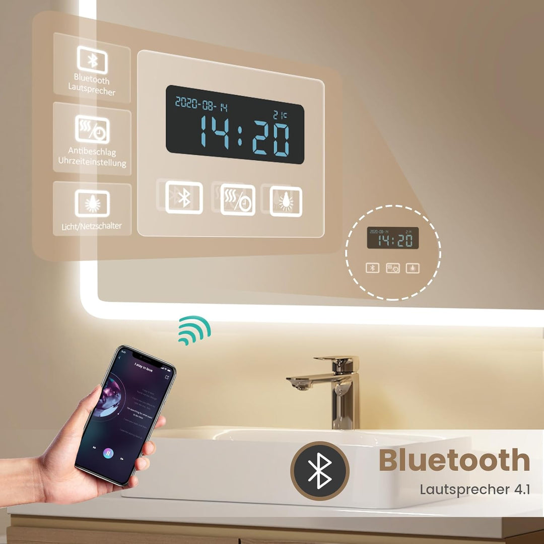 EMKE® 7 in 1 Badspiegel mit Beleuchtung 100x60cm Badezimmerspiegel 3000K/4000K/6500K Touch+Dimmbar+B