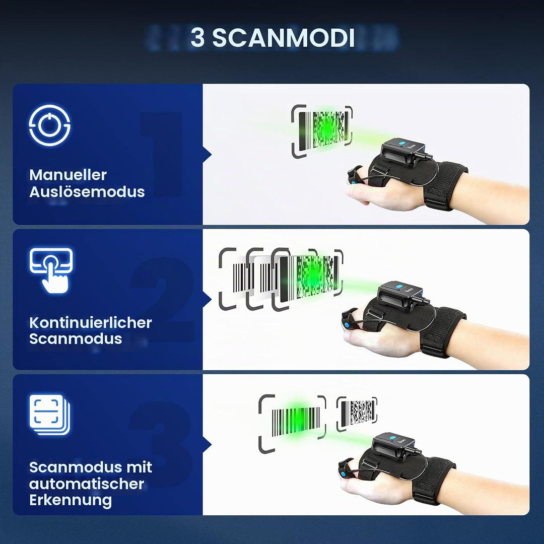 Eyoyo Wearable Glove QR Code Scanner, 1D 2D Finger Ring Bluetooth Barcode Scanner, Left&Right Hand W
