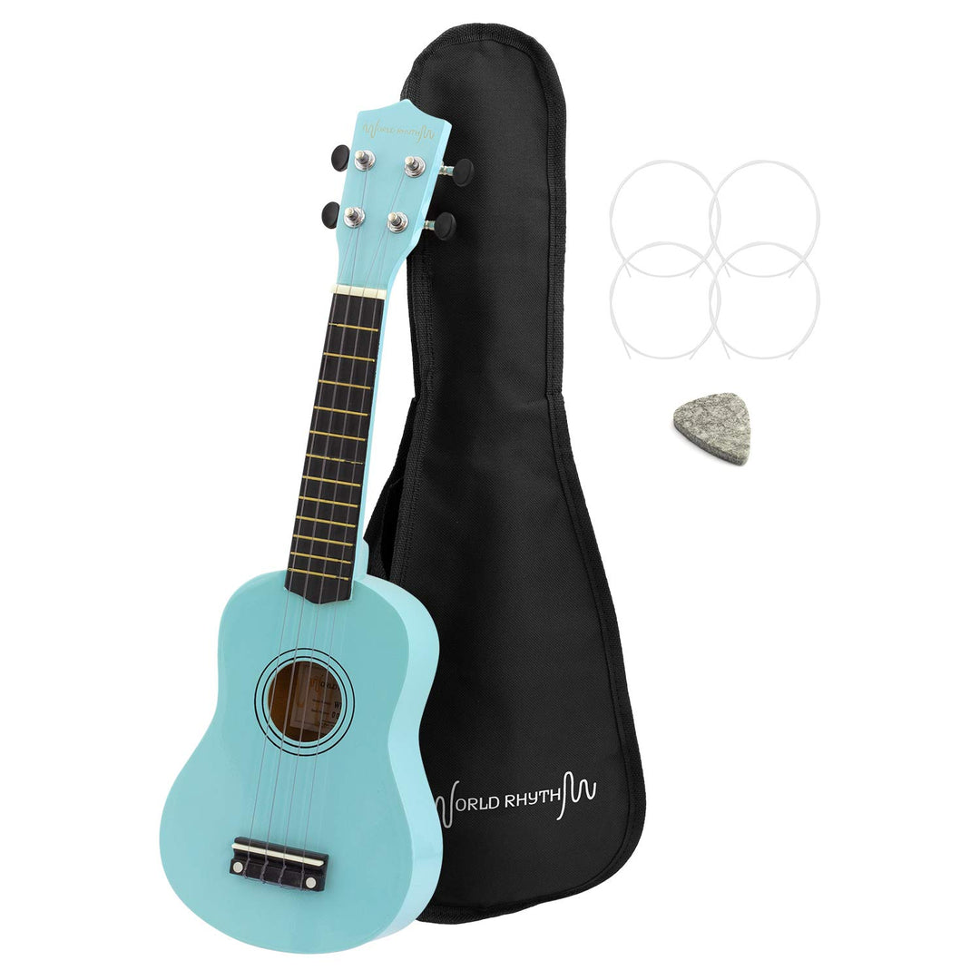 World Rhythm Sopran-Ukulele – Anfänger-Sopran-Ukulele in hellblauem Finish mit Gigbag, Ersatzsaiten