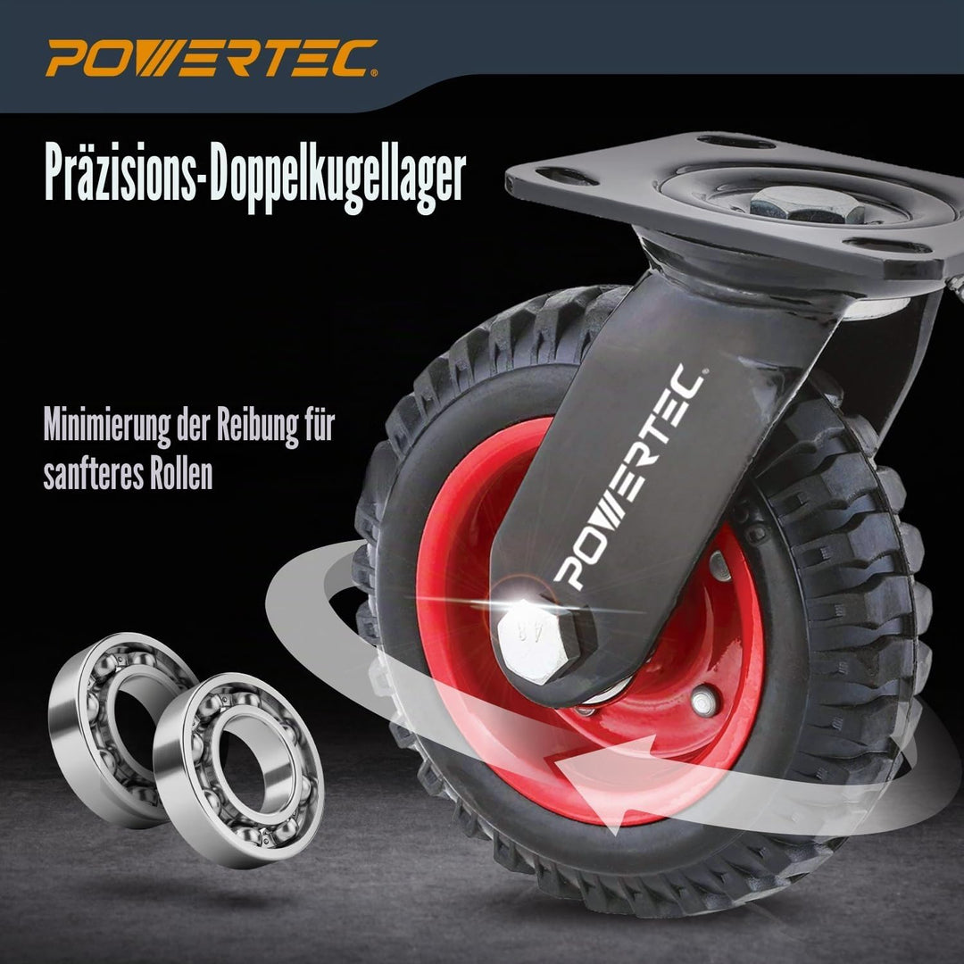 POWERTEC Caster 17050 Schwerlast-Rolle, 16,4 cm, schwarz, 6-1/4-Inch 6-1/4-Inch Schwenkbar, 6-1/4-In